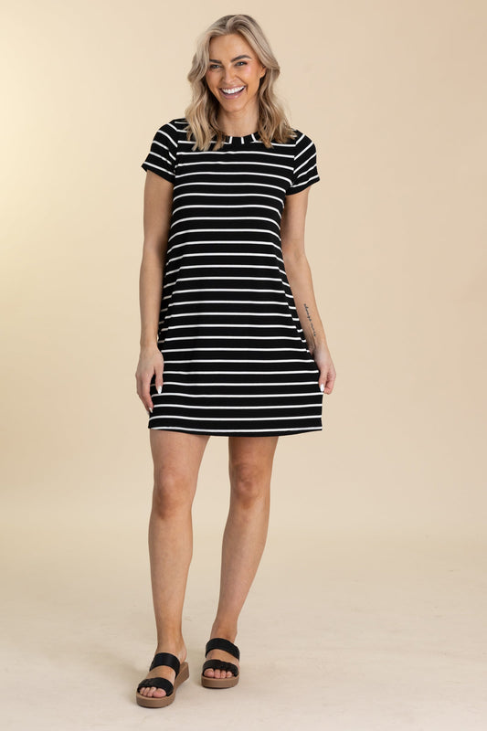 Black And White Stripe T-Shirt Dress