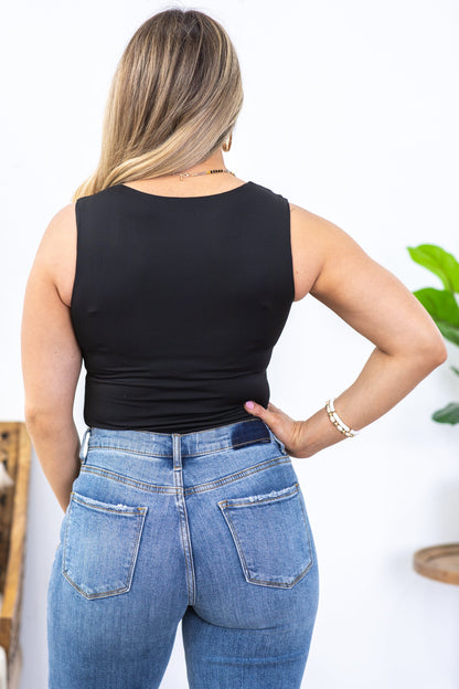Black Square Neckline Sleeveless Bodysuit
