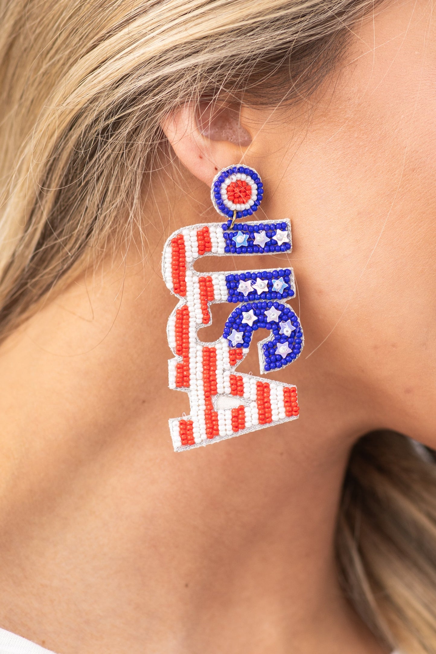 Blue and Red Seed Bead USA Earrings