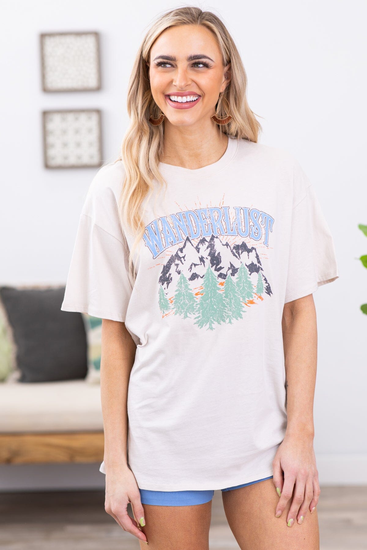 Beige Wanderlust Mountains Graphic Tee