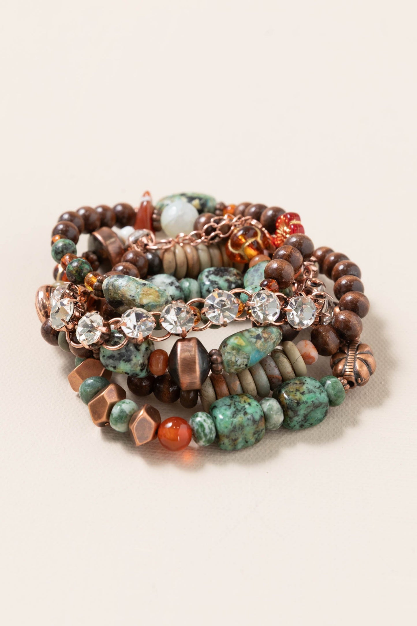Bronze And Teal Set of 5 Bracelets