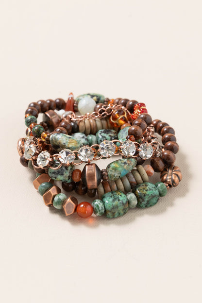 Bronze And Teal Set of 5 Bracelets