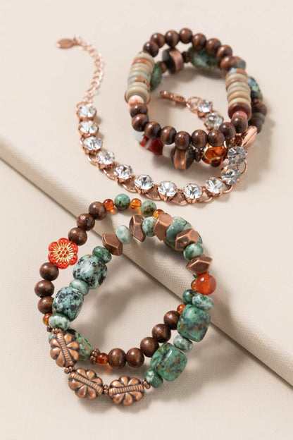 Bronze And Teal Set of 5 Bracelets