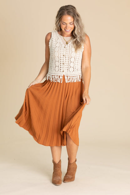 Beige Fringe Crochet Vest Cardigan
