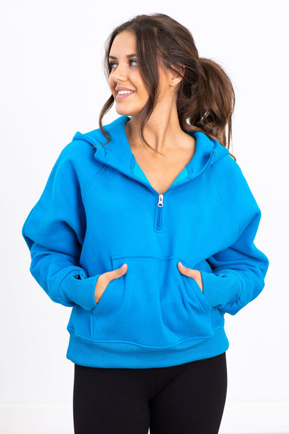 Blue 1/2 Zip Fleece Hoodie
