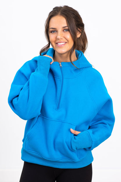 Blue 1/2 Zip Fleece Hoodie