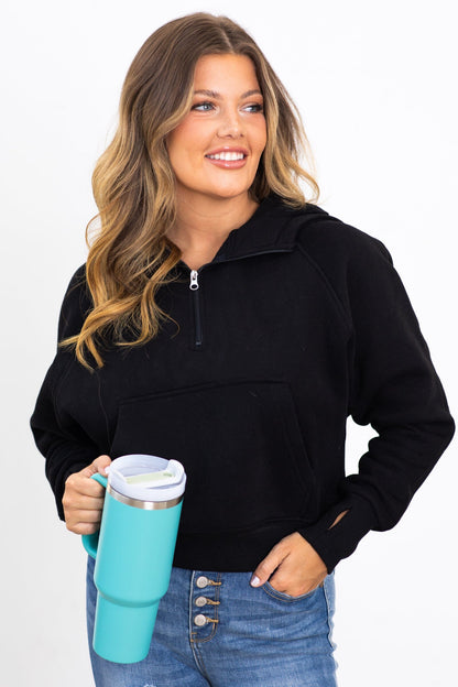 Black 1/2 Zip Fleece Hoodie