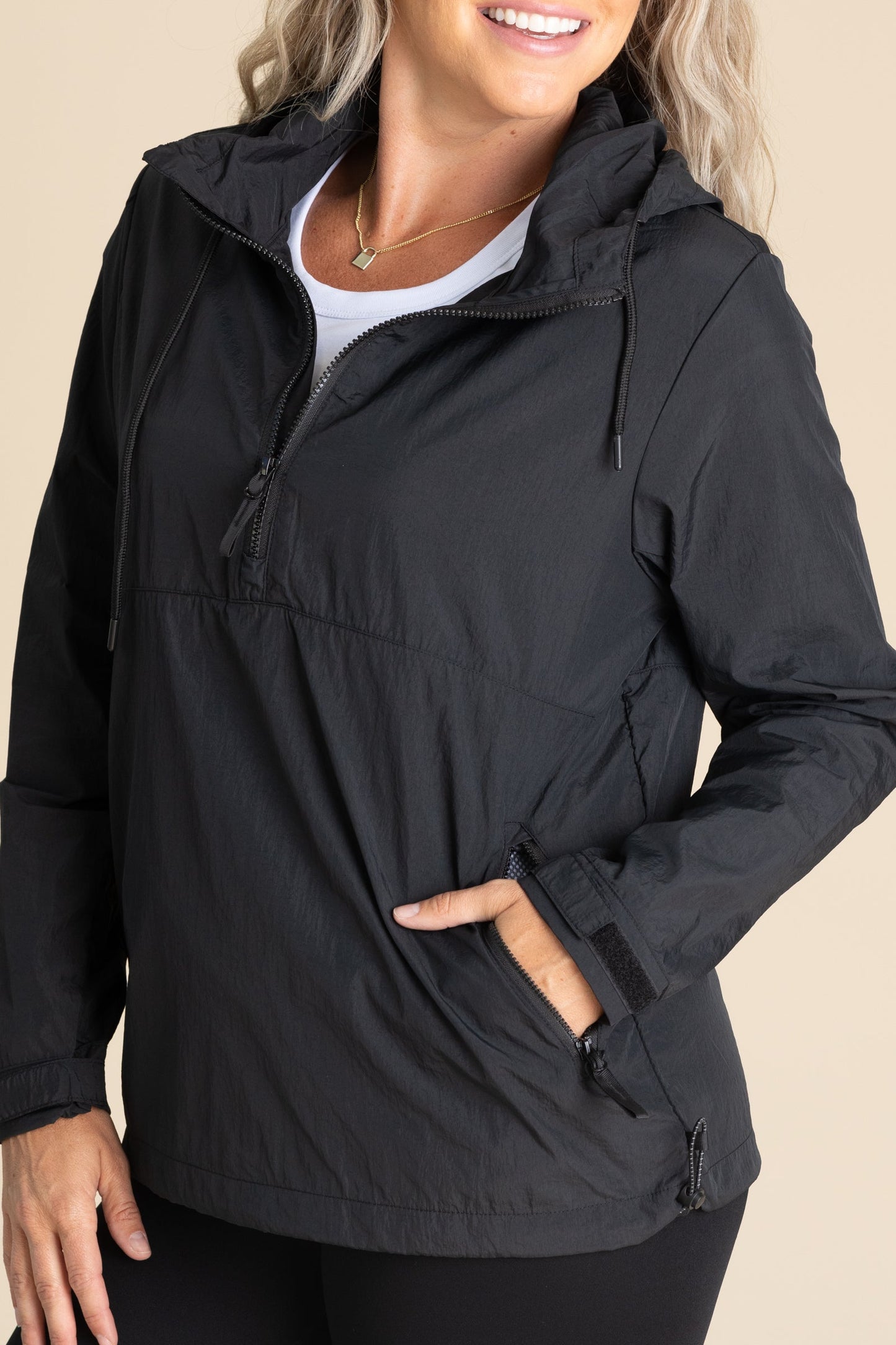 Black Half-Zip Nylon Active Jacket