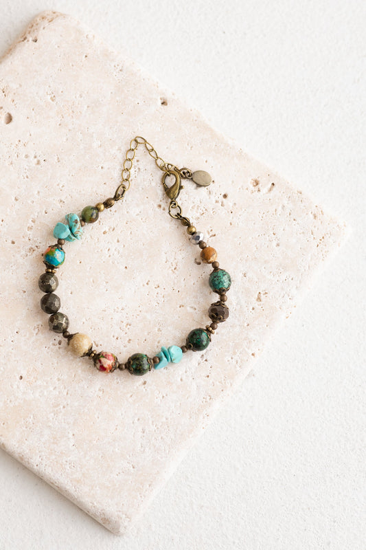 Bronze Bracelet With Beads And Natural Stones