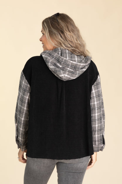 Black With Plaid Button Up Shacket