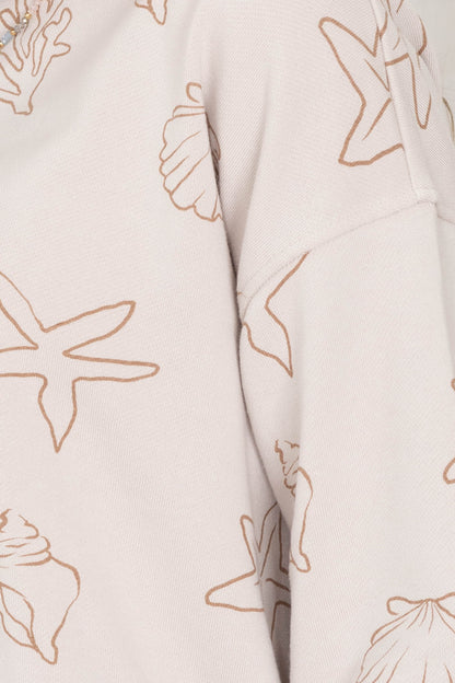 Beige Sea Print Crewneck Knit Top