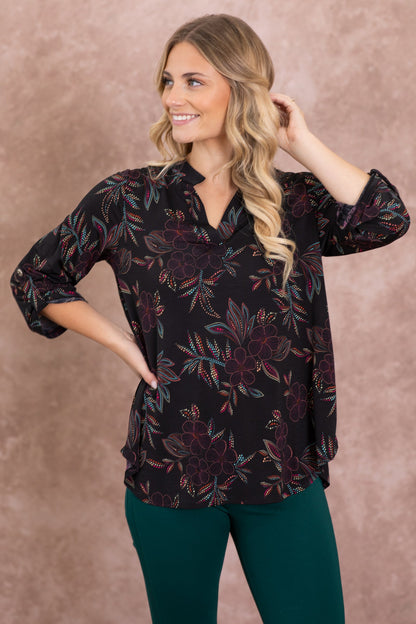 Black Wrinkle Free Printed Lizzy Top