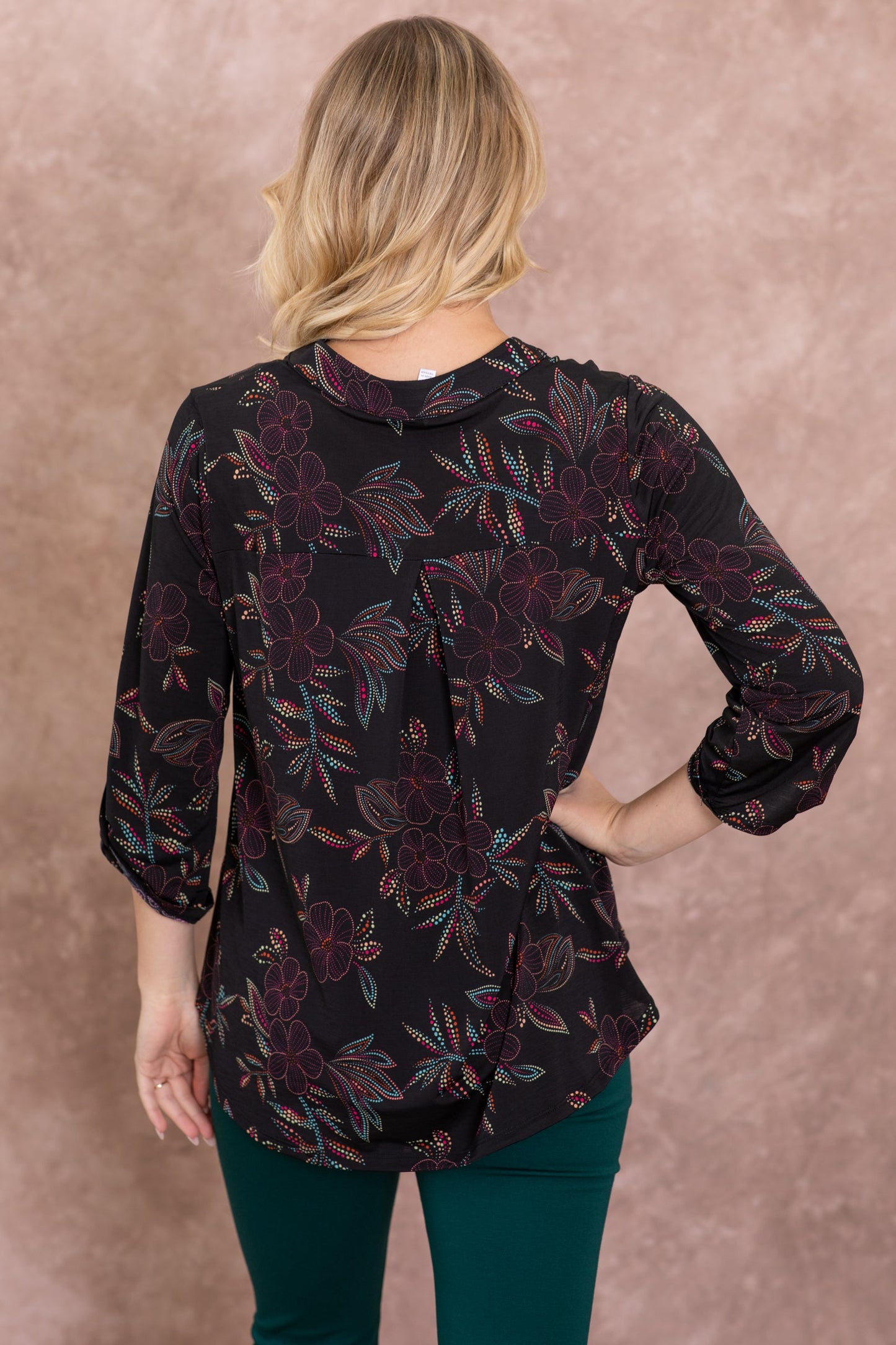 Black Wrinkle Free Printed Lizzy Top