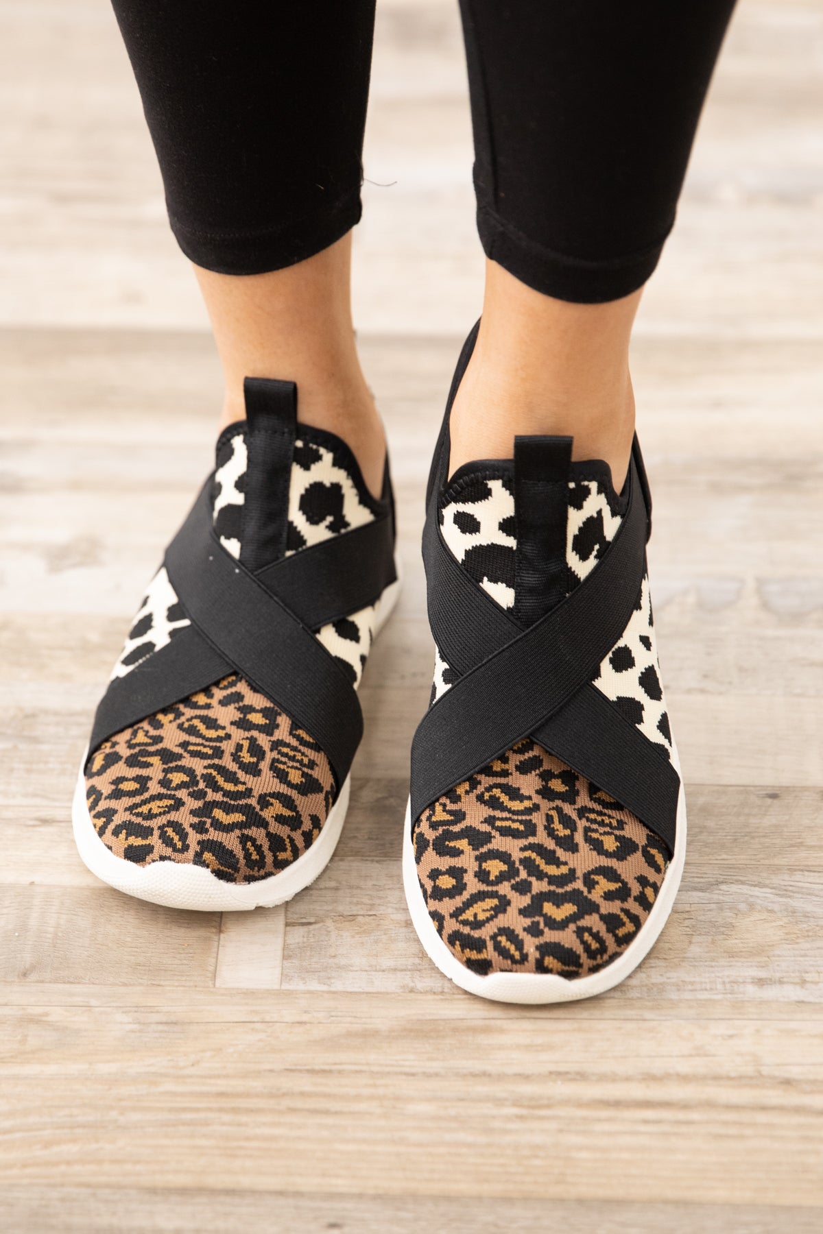 Black and Tan Animal Print Knit Sneakers