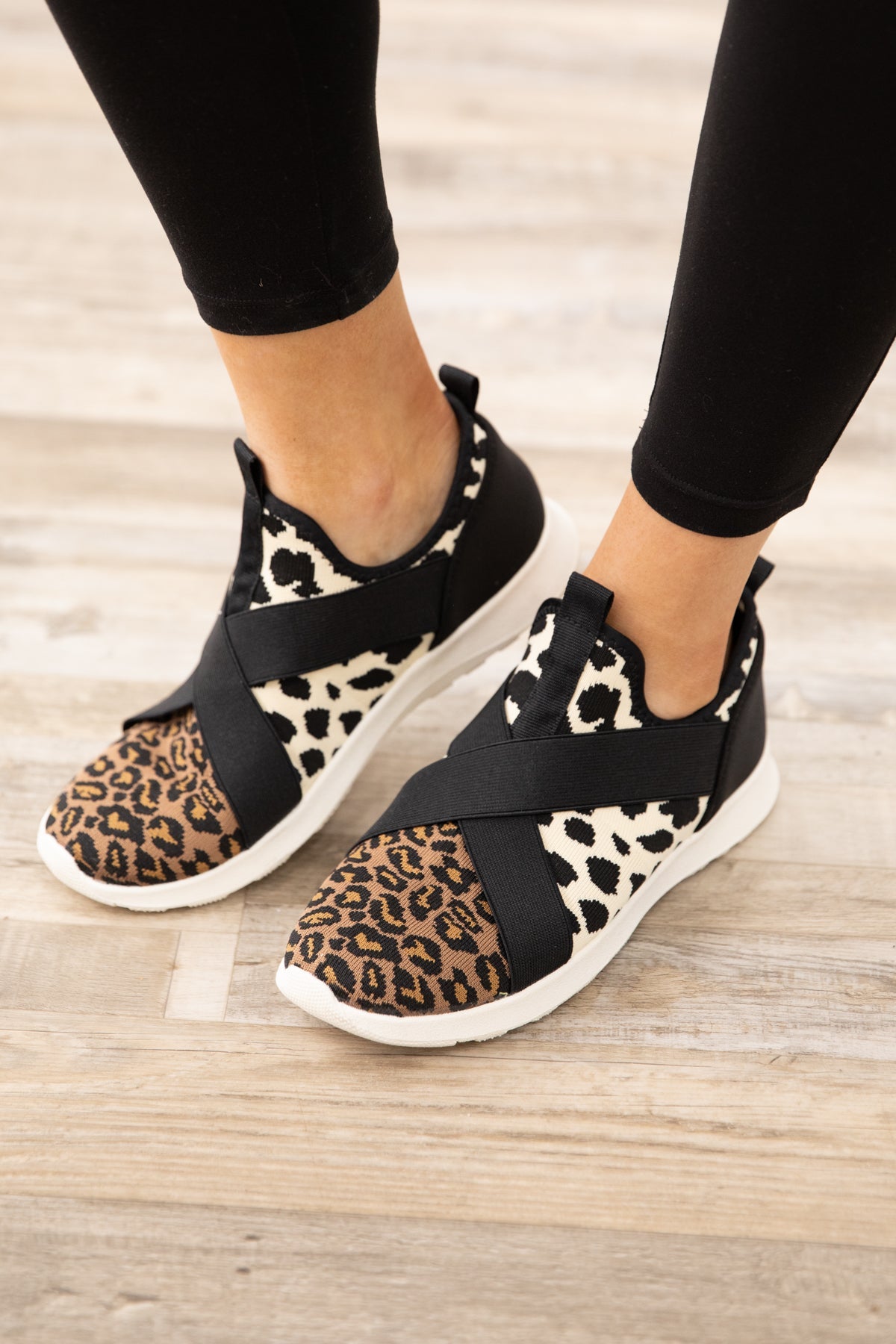 Black and Tan Animal Print Knit Sneakers