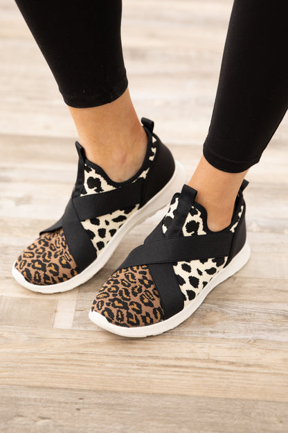 Black and Tan Animal Print Knit Sneakers