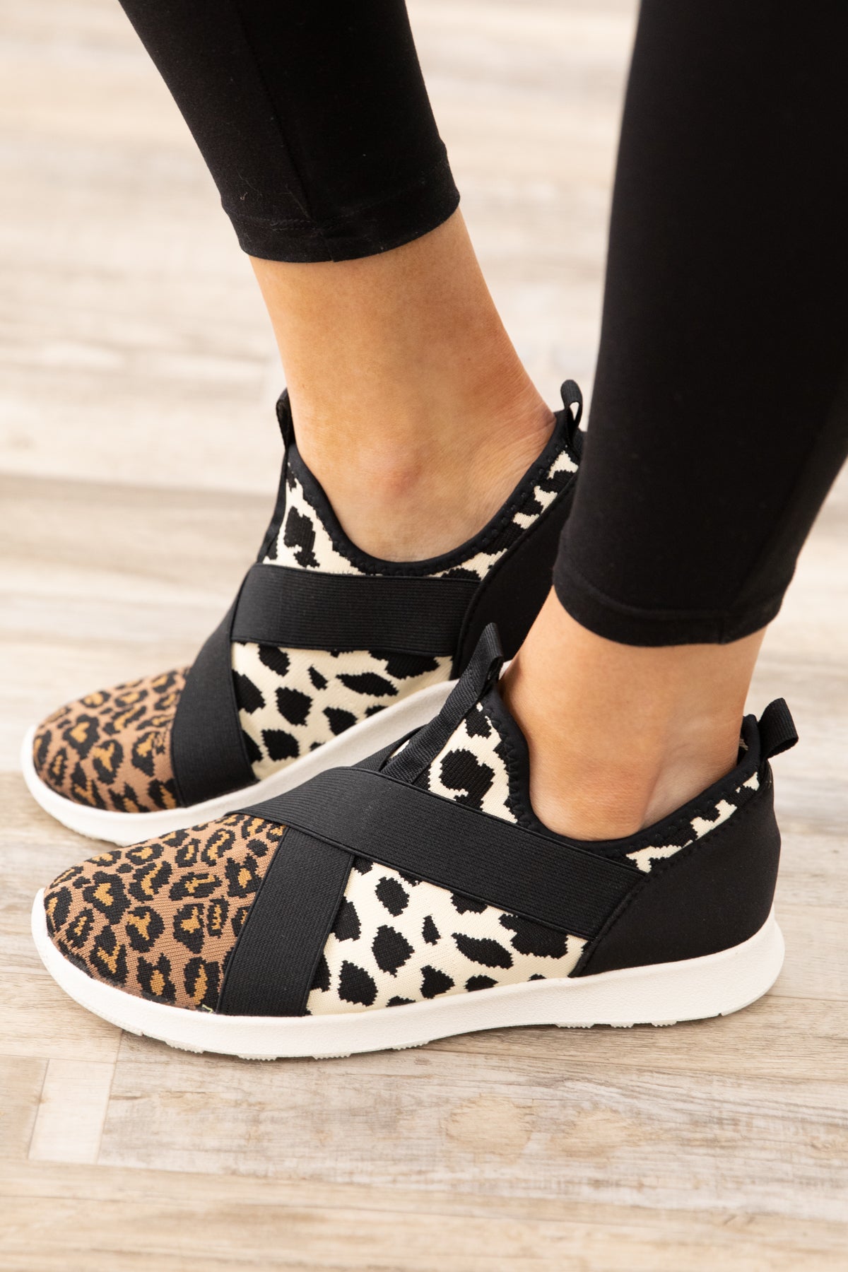 Black and Tan Animal Print Knit Sneakers