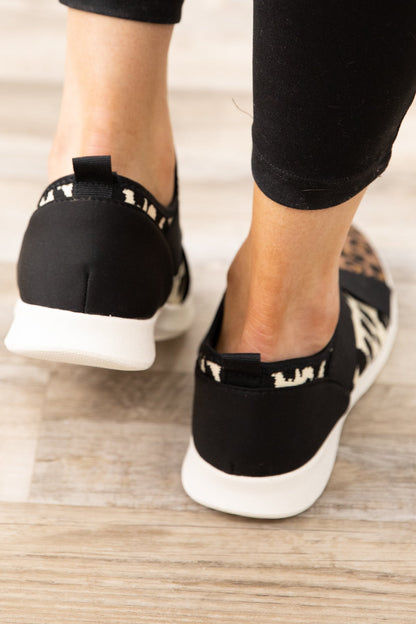 Black and Tan Animal Print Knit Sneakers