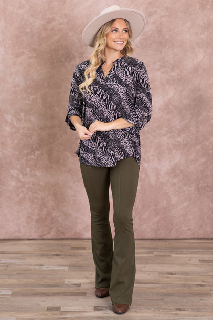 Black Animal Print Wrinkle Free Lizzy Top