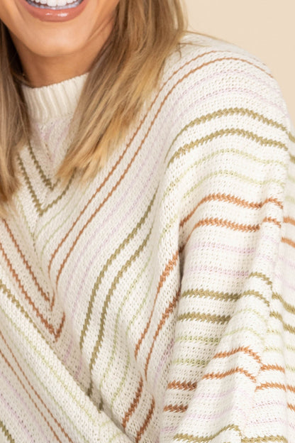 Beige Diagonal Multicolor Stripe Sweater Top