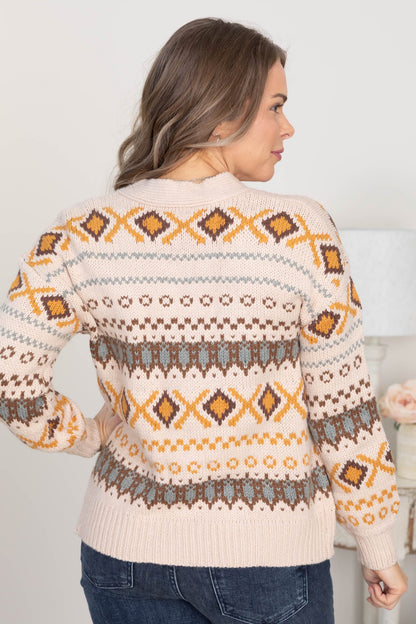 Beige Western Sweater Button V-Neck Cardigan