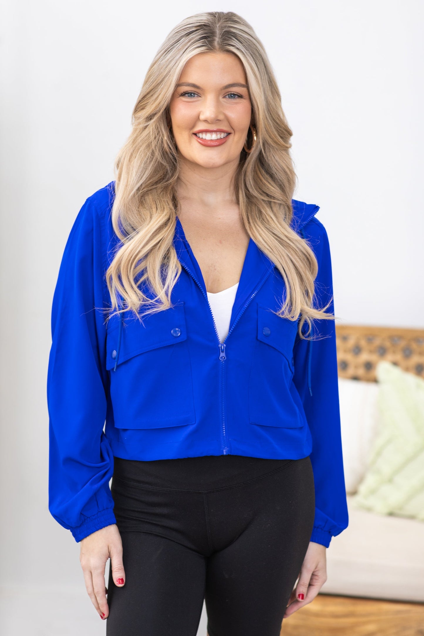 Blue Hooded Jacket With Drawstring