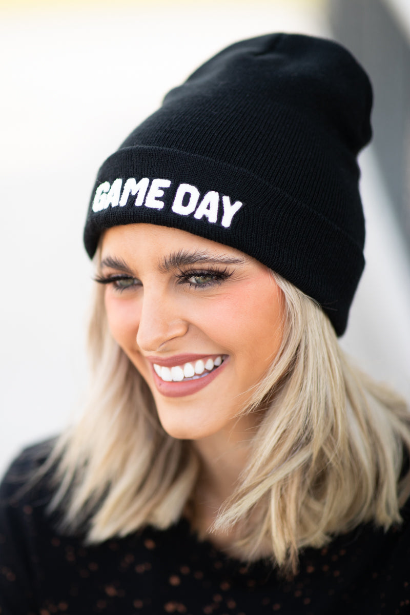 Black Rib Knit Game Day Beanie