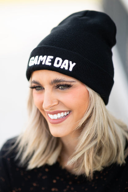 Black Rib Knit Game Day Beanie