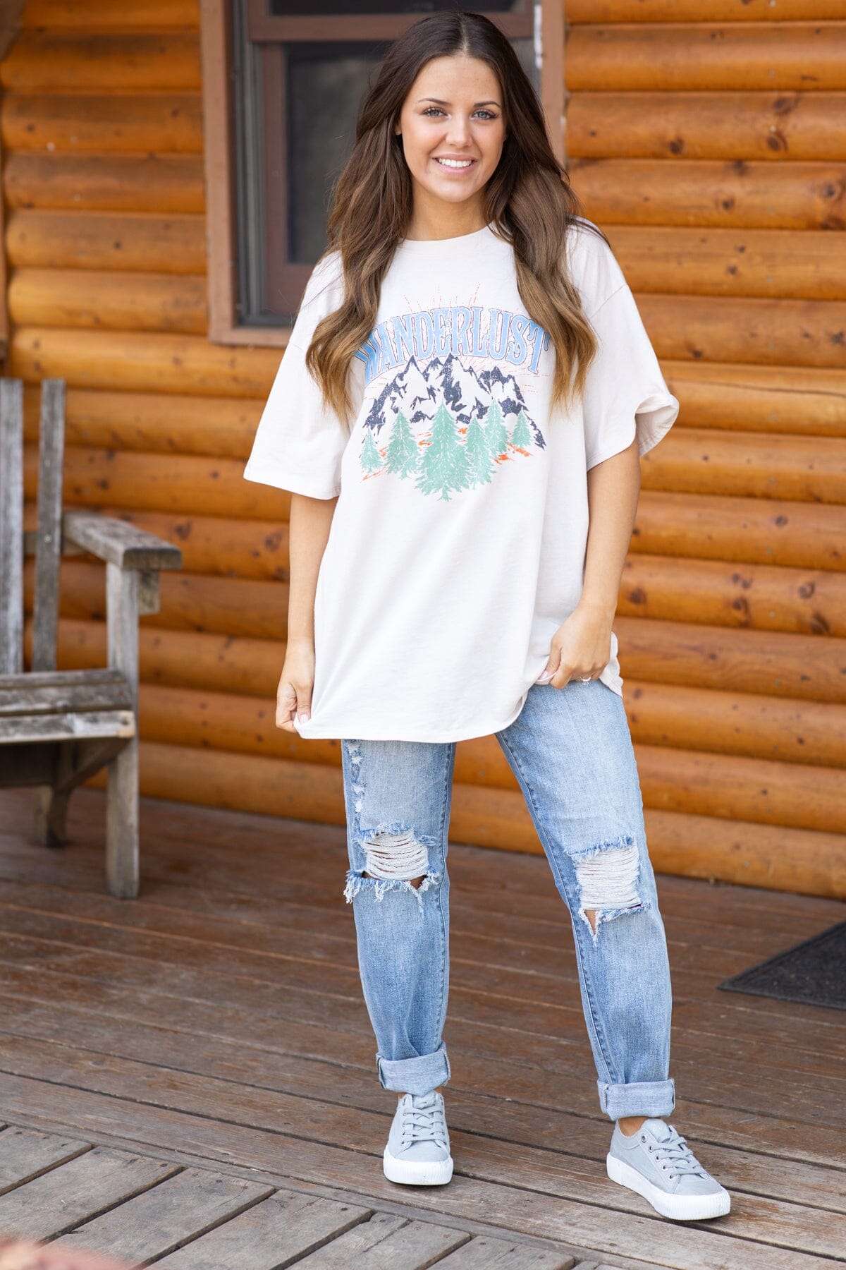 Beige Wanderlust Mountains Graphic Tee