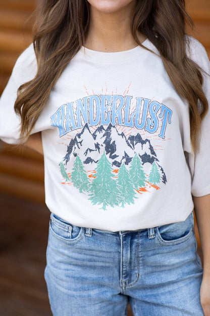 Beige Wanderlust Mountains Graphic Tee