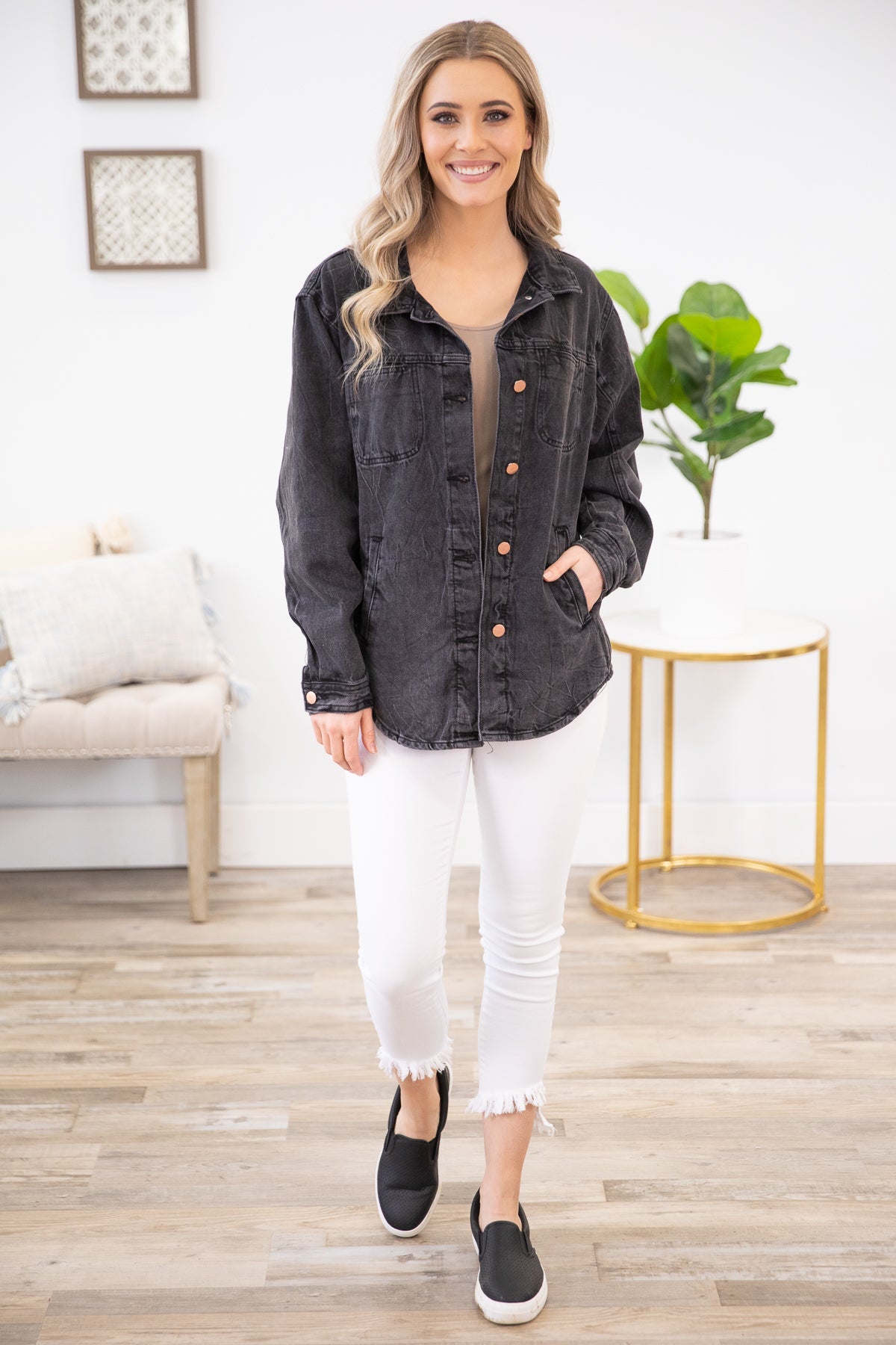 Black Washed Denim Shacket
