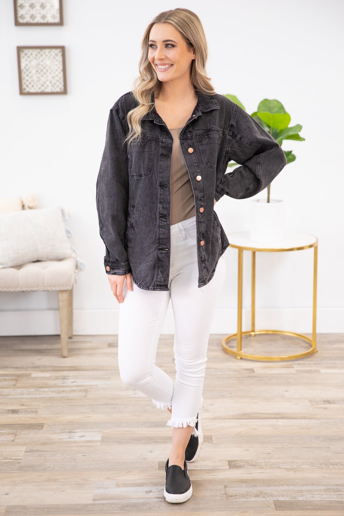 Black Washed Denim Shacket