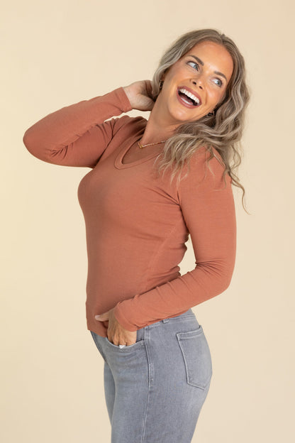 Basic Solid V-Neck Baby Ribbed Knit Tops