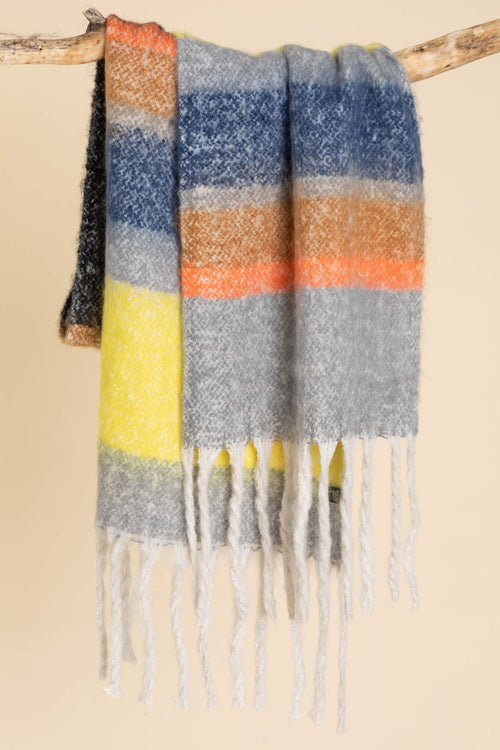 Black Multicolor Stripe Scarf With Fringe