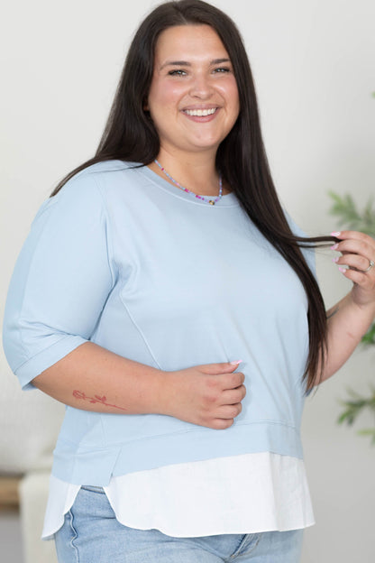 Baby Blue Soft Knit Layered Short Sleeve Top