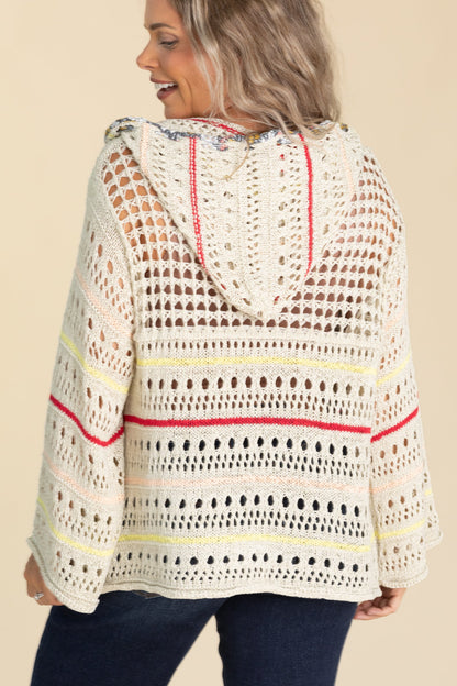 Beige Crochet Hoodie With Stripes and Star