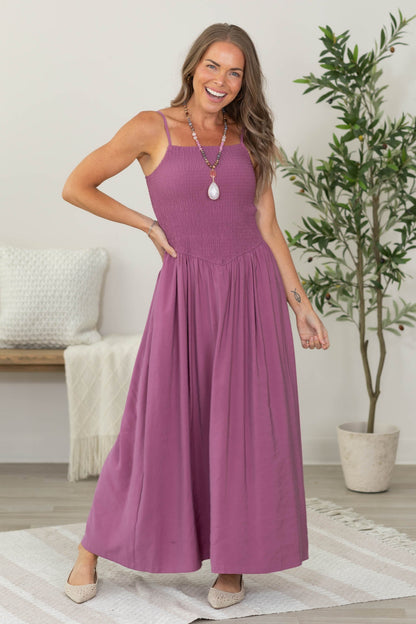 Berry Dropped Waist Maxi Sundress