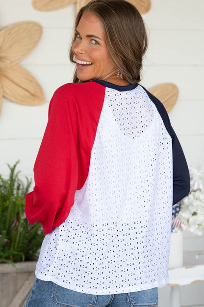 Americana Raglan Knit Long Sleeve Top