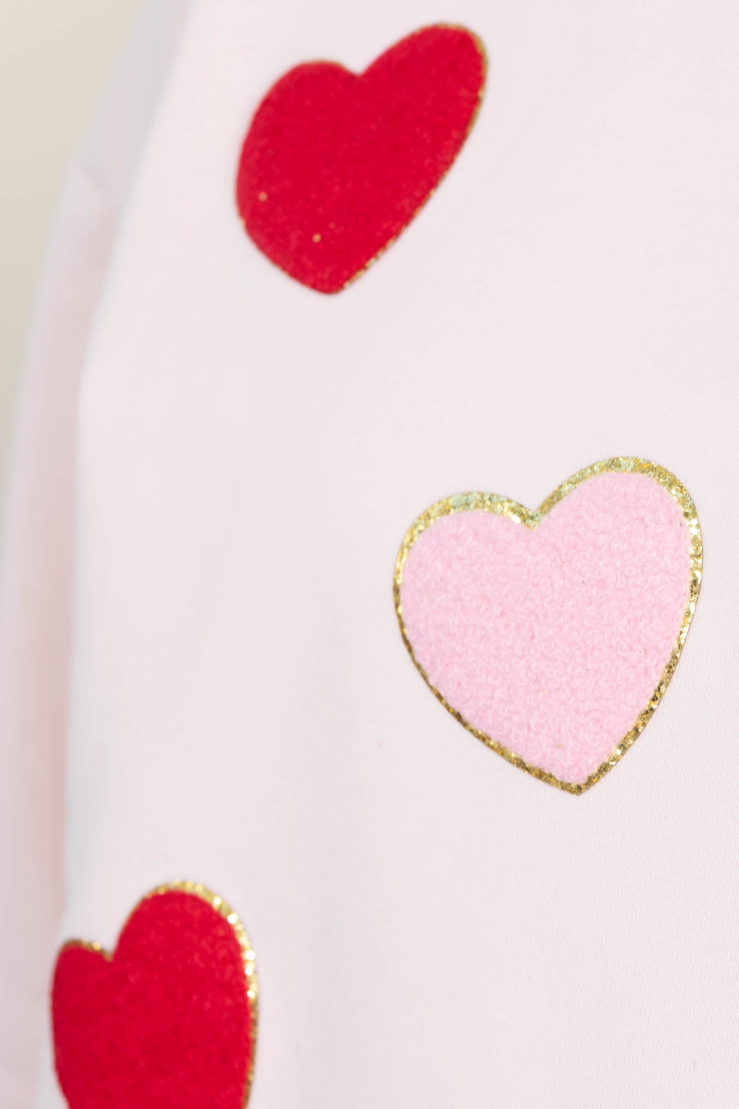 Baby Pink Mock Neck Glitter Trim Hearts Sweatshirt
