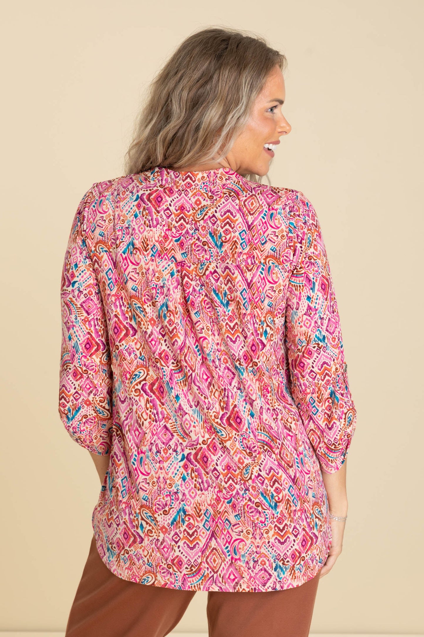 Beige Printed Lizzy Wrinkle Free Top