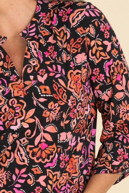 Black And Orange Print Lizzy Wrinkle Free Top