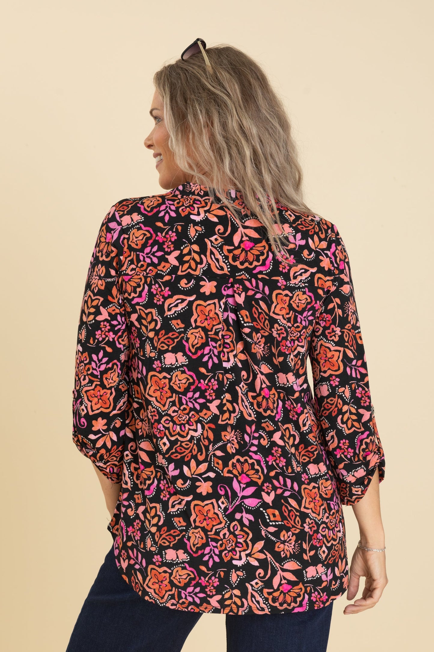 Black And Orange Print Lizzy Wrinkle Free Top