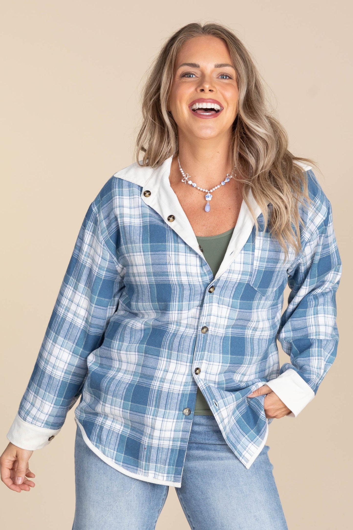 Blue Reversible Corduroy Button Down Shirt