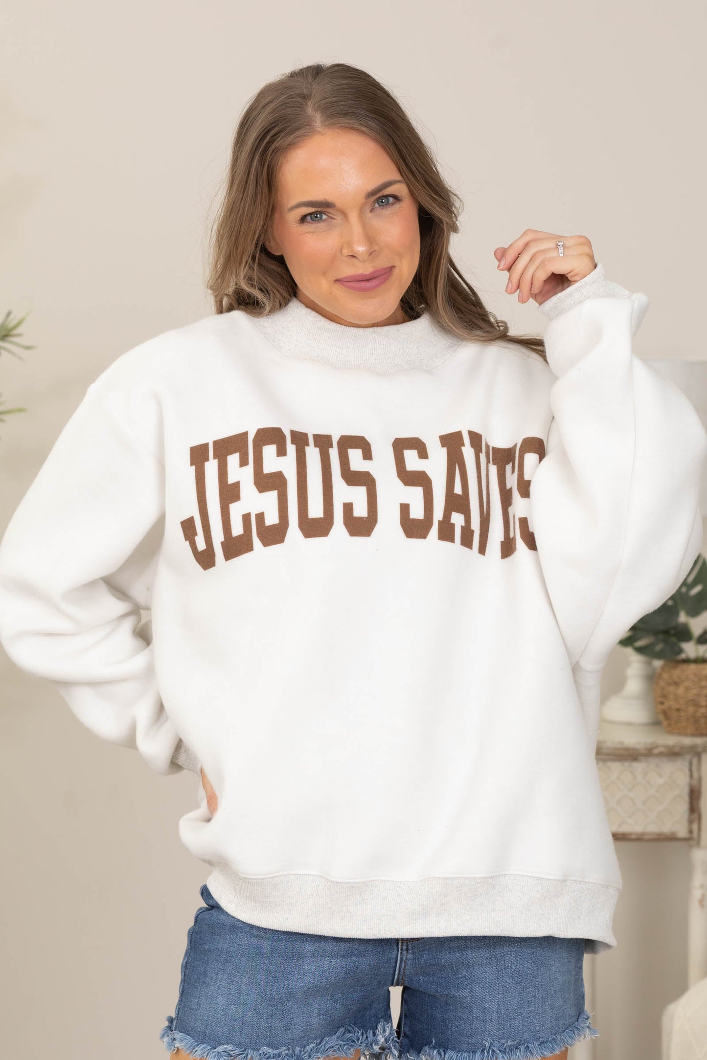 Ash Grey Cross & Jesus Saves Reversible Sweatshirt