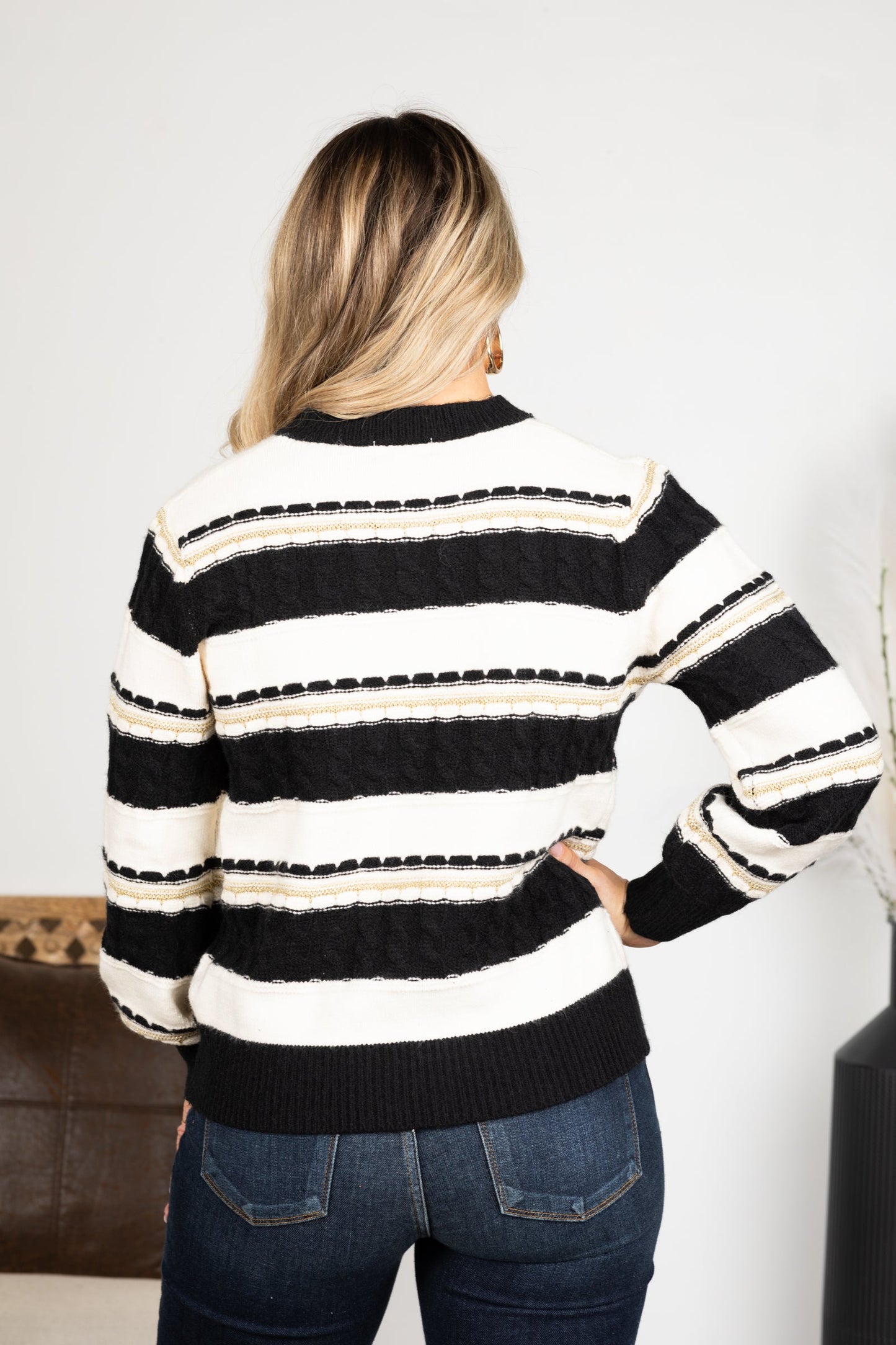 Black Lurex Accent Cable Knit Sweater