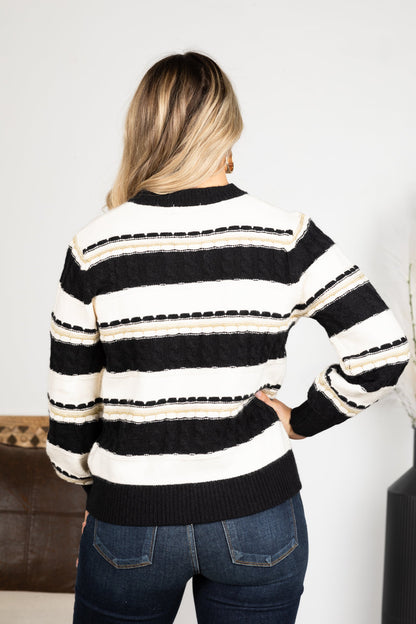 Black Lurex Accent Cable Knit Sweater