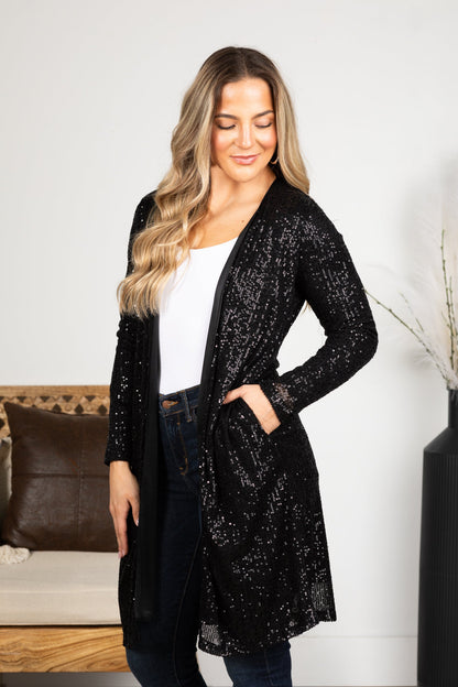 Black Sequenced Long Sleeve Cardigan