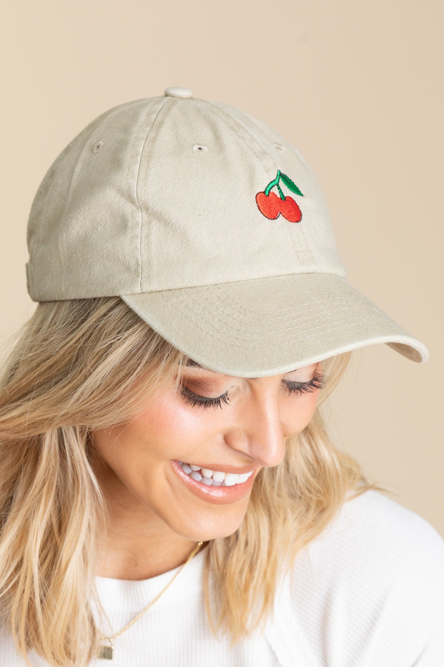 Ash Mocha Cherry Embroidered Washed Cap