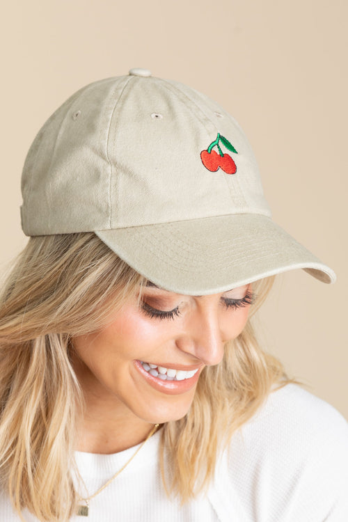 Ash Mocha Cherry Embroidered Washed Cap
