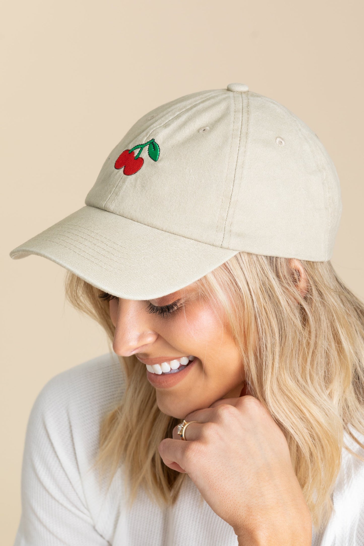 Ash Mocha Cherry Embroidered Washed Cap